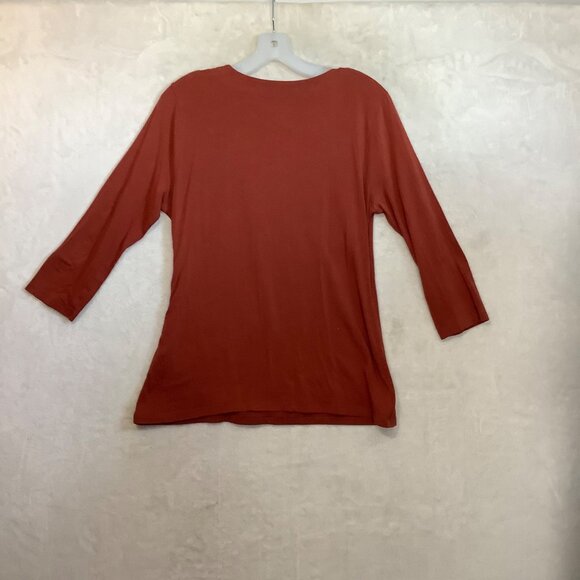 Soft Surroundings Rust Red Surplice Ruche Knit Top Women Medium Cotton Blend - Picture 2 of 8